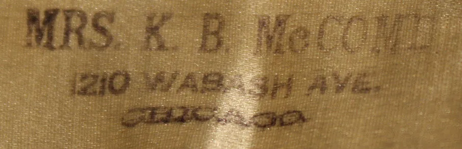 Label with textMrs. K. B. McComb / 1210 Wabash Ave. / Chicago