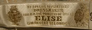 Label met tekst by special appointment, Dressmaker to H.R.H. the Princess of Wales / ELISE/ 170 Regent St. London