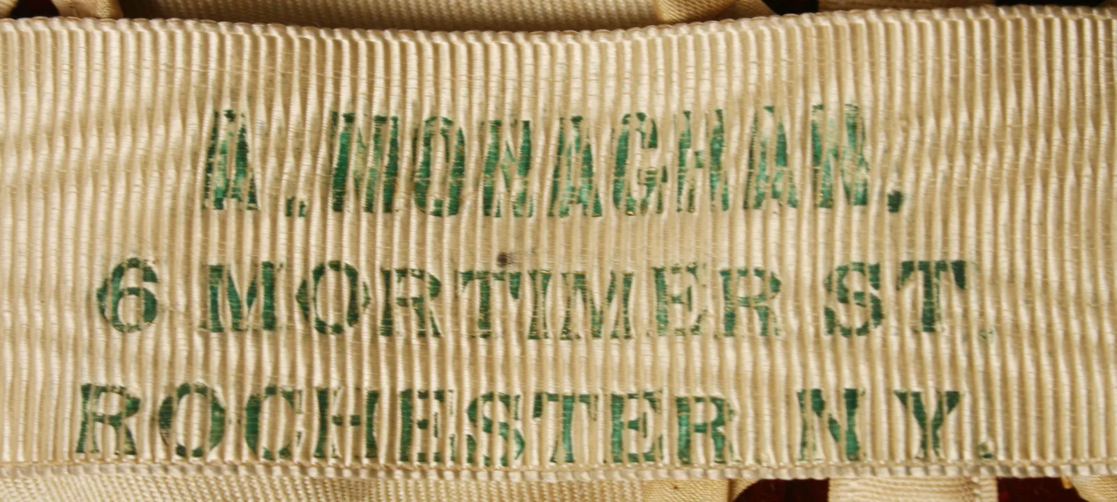 Label with textA.Monaghan/6 Mortimer St/Rochester, N.Y