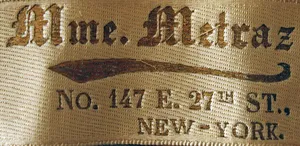 Label met tekst Mme Metraz / No. 147 E. 27th St. / New York