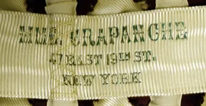 Label met tekst MME. GRAPANCHE / 47 EAST 19th ST. / NEW YORK
